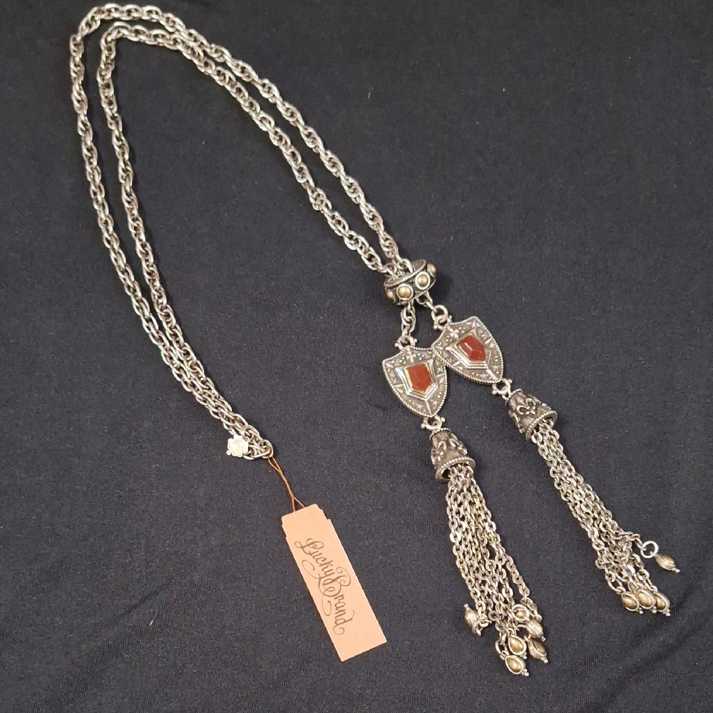 Lucky Brand Silver and Brown Pendant Necklace